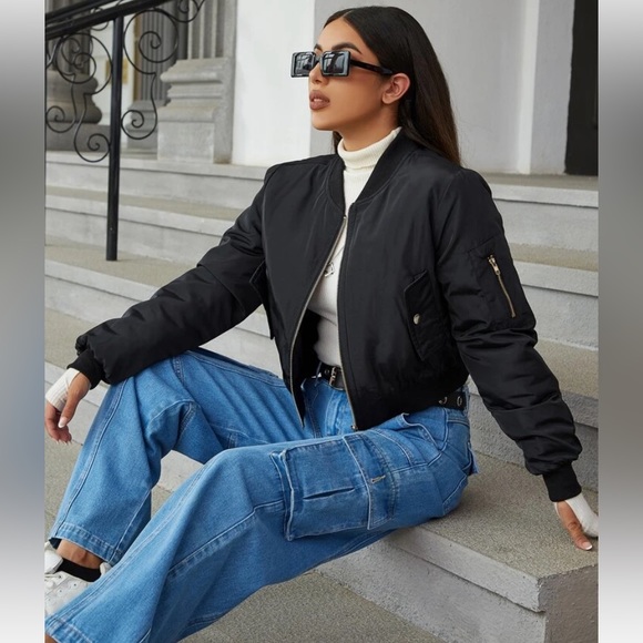 Eilly Bazar Black Bomber Zip Up Jacket Size Small - Picture 1 of 7